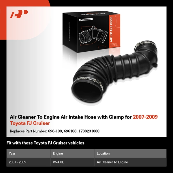 Air Cleaner To Engine Air Intake Hose with Clamp for 2007-2009 Toyota FJ Cruiser