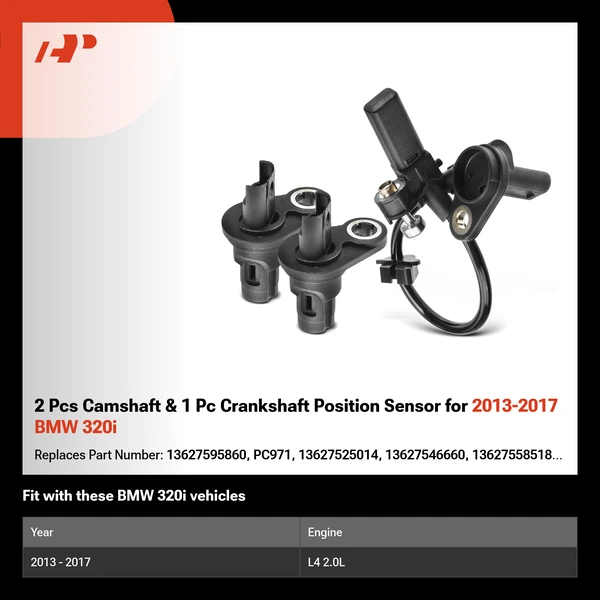 2 Pcs Camshaft & 1 Pc Crankshaft Position Sensor for 2013-2017 BMW 320i