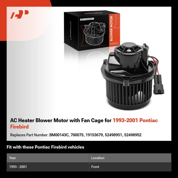 AC Heater Blower Motor with Fan Cage for 1993-2001 Pontiac Firebird