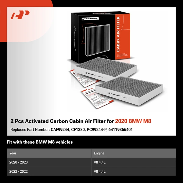 2 Pcs Activated Carbon Cabin Air Filter for 2020 BMW M8