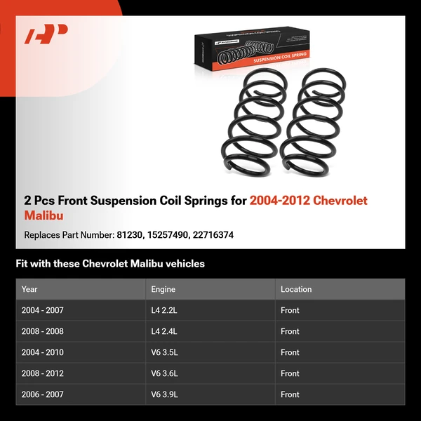 2 Pcs Front Suspension Coil Springs for 2004-2012 Chevrolet Malibu