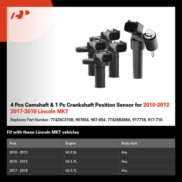 4 Pcs Camshaft & 1 Pc Crankshaft Position Sensor for 2010-2012 2017-2018 Lincoln MKT