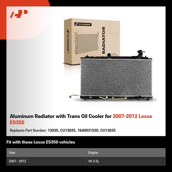 Aluminum Radiator with Trans Oil Cooler for 2007-2012 Lexus ES350