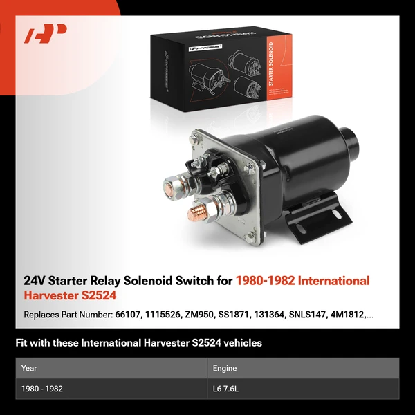 24V Starter Relay Solenoid Switch for 1980-1982 International Harvester S2524