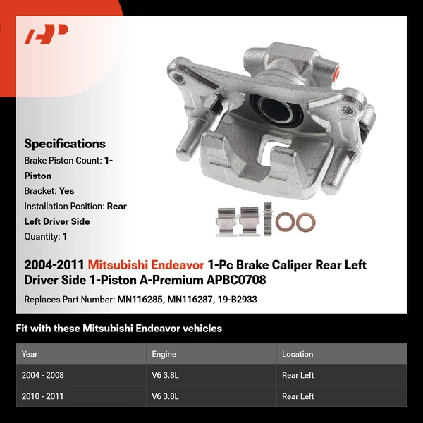 2004-2011 Mitsubishi Endeavor 1-Pc Brake Caliper Rear Left Driver Side 1-Piston A-Premium APBC0708