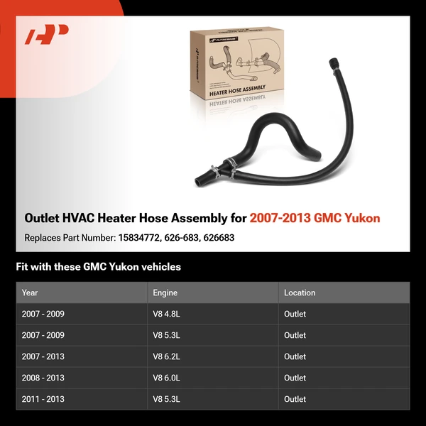 Outlet HVAC Heater Hose Assembly for 2007-2013 GMC Yukon