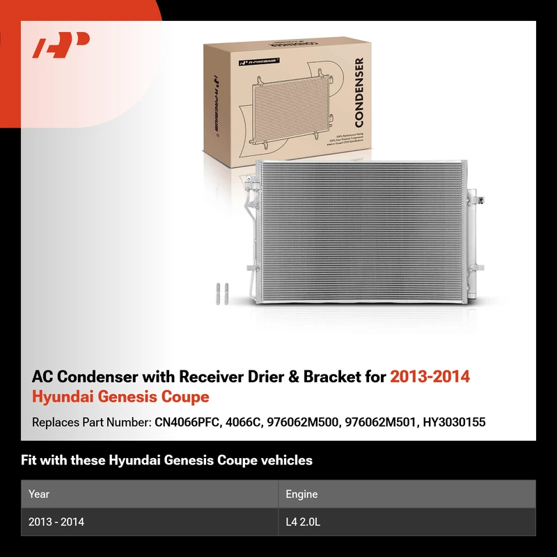 AC Condenser with Receiver Drier & Bracket for 2013-2014 Hyundai Genesis Coupe
