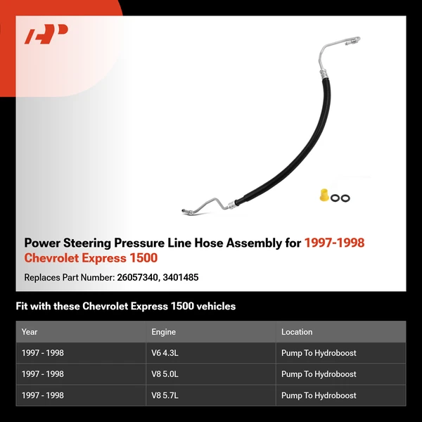Power Steering Pressure Line Hose Assembly for 1997-1998 Chevrolet Express 1500