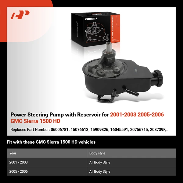 Power Steering Pump with Reservoir for 2001-2003 2005-2006 GMC Sierra 1500 HD