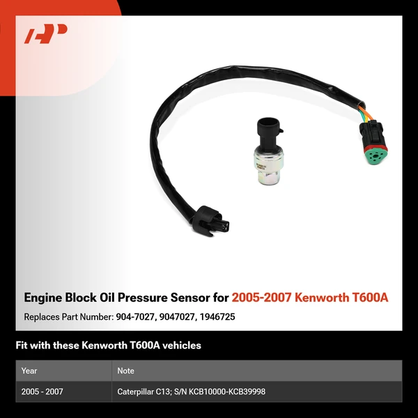 Engine Block Oil Pressure Sensor for 2005-2007 Kenworth T600A