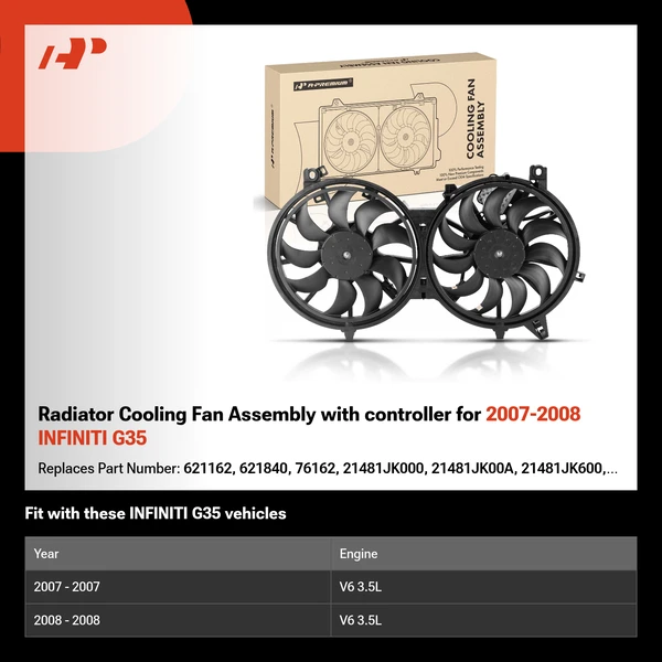 Radiator Cooling Fan Assembly with controller for 2007-2008 INFINITI G35
