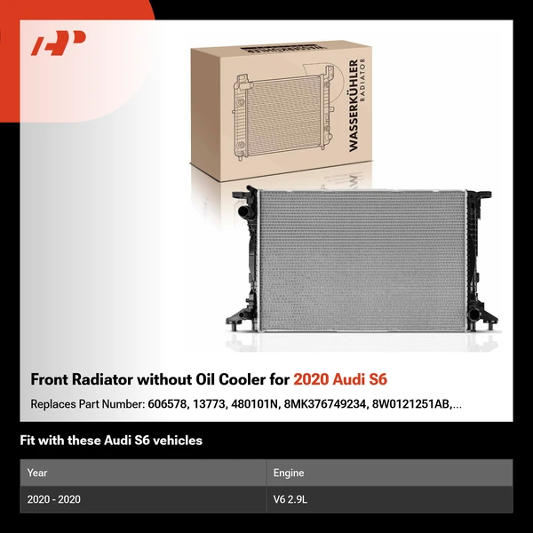 Front Radiator without Oil Cooler for 2020 Audi S6