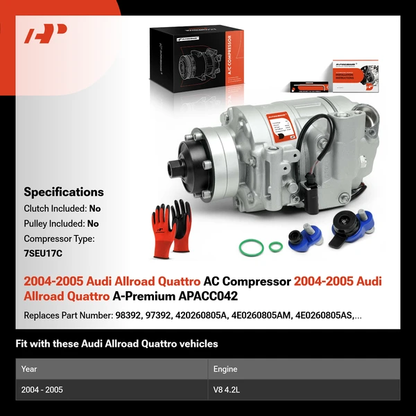 2004-2005 Audi Allroad Quattro AC Compressor 2004-2005 Audi Allroad Quattro A-Premium APACC042