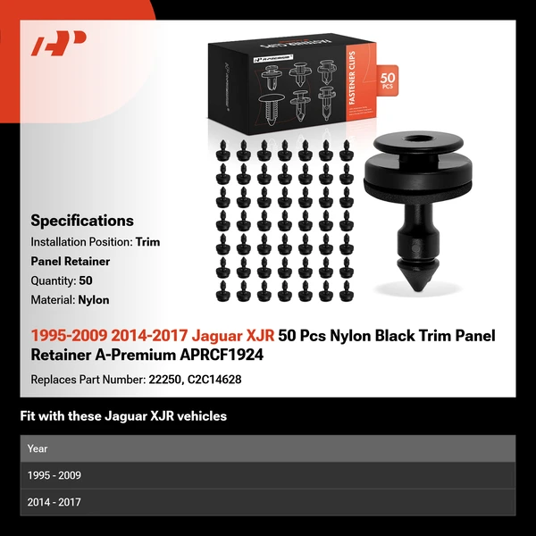 1995-2009 2014-2017 Jaguar XJR 50 Pcs Nylon Black Trim Panel Retainer A-Premium APRCF1924