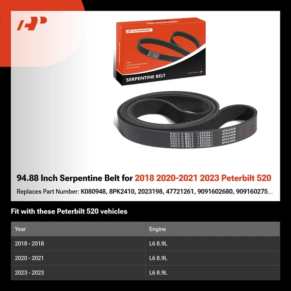 94.88 Inch Serpentine Belt for 2018 2020-2021 2023 Peterbilt 520