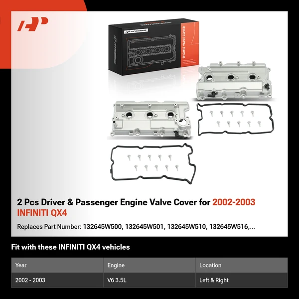 2 Pcs Driver & Passenger Engine Valve Cover for 2002-2003 INFINITI QX4