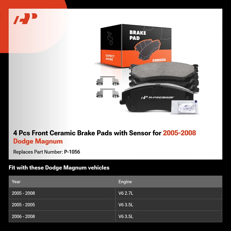 4 Pcs Front Ceramic Brake Pads with Sensor for 2005-2008 Dodge Magnum