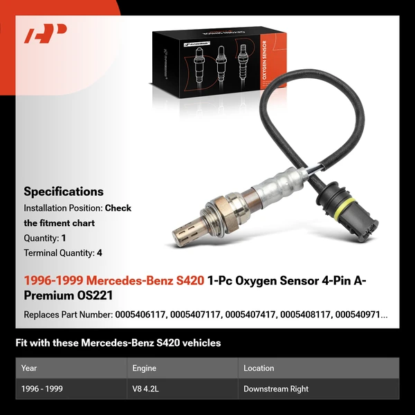 1996-1999 Mercedes-Benz S420 1-Pc Oxygen Sensor 4-Pin A-Premium OS221