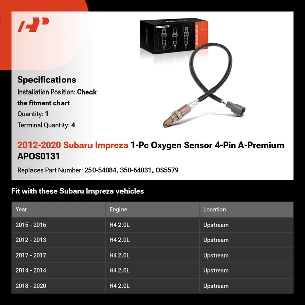2012-2020 Subaru Impreza 1-Pc Oxygen Sensor 4-Pin A-Premium APOS0131
