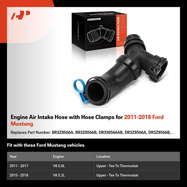 Engine Air Intake Hose with Hose Clamps for 2011-2018 Ford Mustang