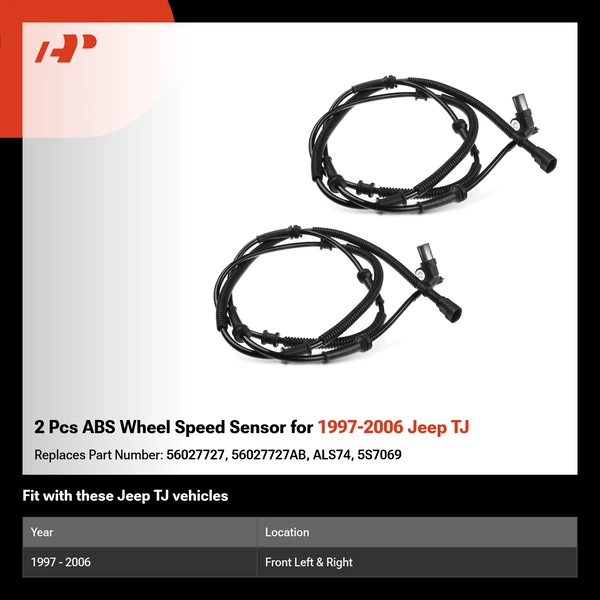 2 Pcs ABS Wheel Speed Sensor for 1997-2006 Jeep TJ