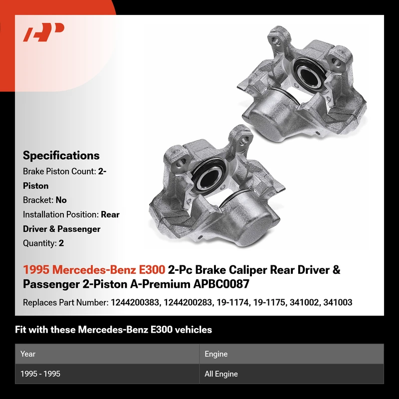 1995 Mercedes-Benz E300 2-Pc Brake Caliper Rear Driver & Passenger 2-Piston A-Premium APBC0087