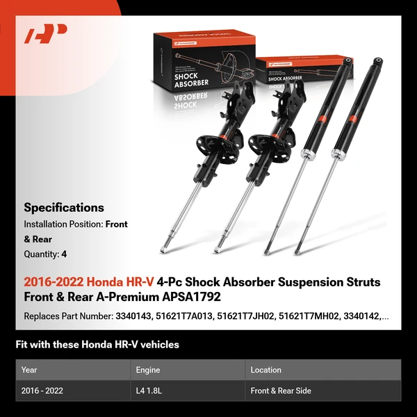 2016-2022 Honda HR-V 4-Pc Shock Absorber Suspension Struts Front & Rear A-Premium APSA1792