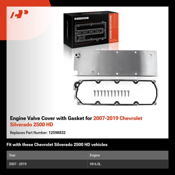 Engine Valve Cover with Gasket for 2007-2019 Chevrolet Silverado 2500 HD