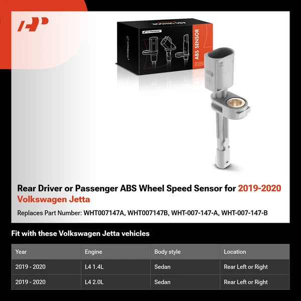 Rear Driver or Passenger ABS Wheel Speed Sensor for 2019-2020 Volkswagen Jetta