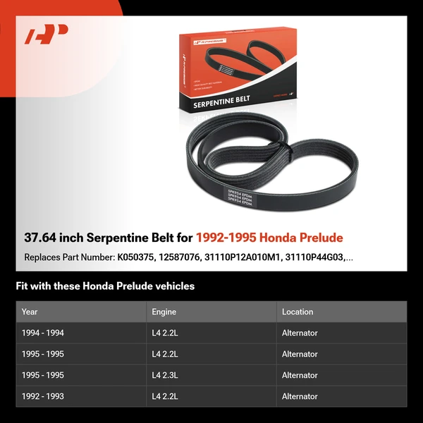 37.64 inch Serpentine Belt for 1992-1995 Honda Prelude