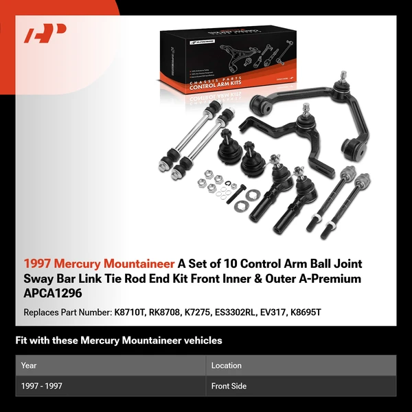 1997 Mercury Mountaineer A Set of 10 Control Arm Ball Joint Sway Bar Link Tie Rod End Kit Front Inner & Outer A-Premium APCA1296