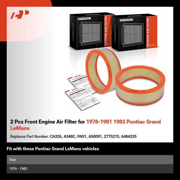 2 Pcs Front Engine Air Filter for 1976-1981 1983 Pontiac Grand LeMans