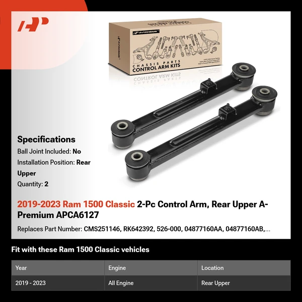 2019-2023 Ram 1500 Classic 2-Pc Control Arm, Rear Upper A-Premium APCA6127
