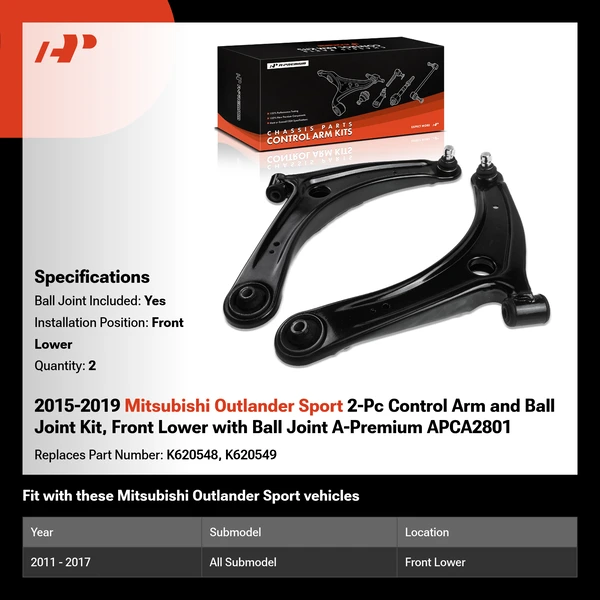 2015-2019 Mitsubishi Outlander Sport 2-Pc Control Arm and Ball Joint Kit, Front Lower with Ball Joint A-Premium APCA2801