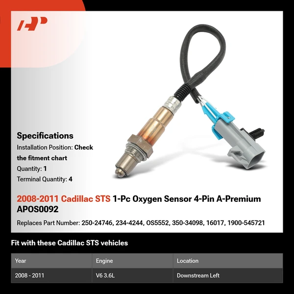 2008-2011 Cadillac STS 1-Pc Oxygen Sensor 4-Pin A-Premium APOS0092