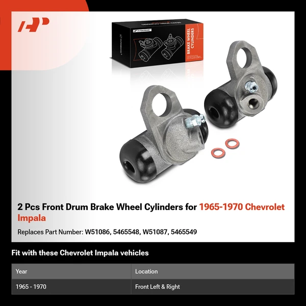 2 Pcs Front Drum Brake Wheel Cylinders for 1965-1970 Chevrolet Impala