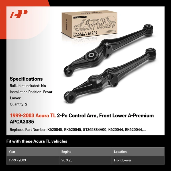 1999-2003 Acura TL 2-Pc Control Arm, Front Lower A-Premium APCA3085
