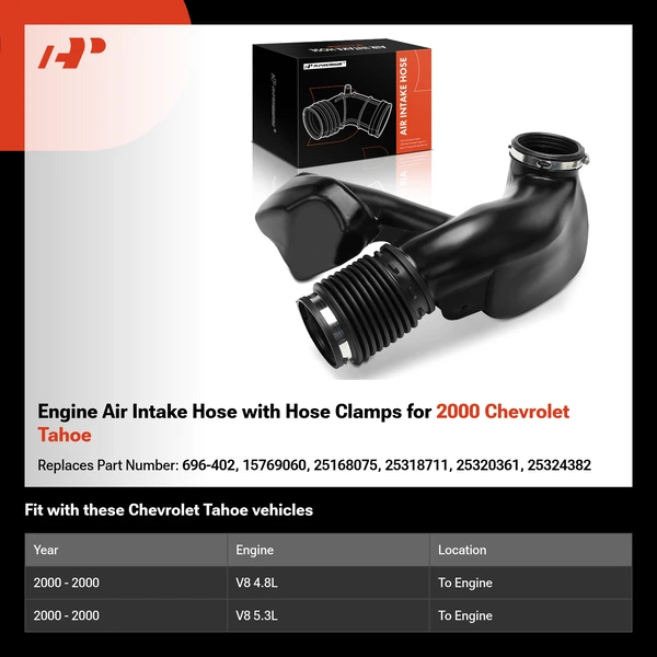 Engine Air Intake Hose with Hose Clamps for 2000 Chevrolet Tahoe
