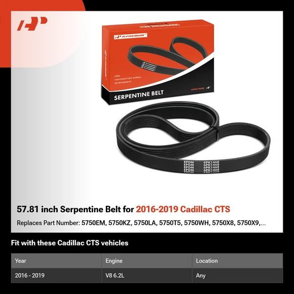 57.81 inch Serpentine Belt for 2016-2019 Cadillac CTS