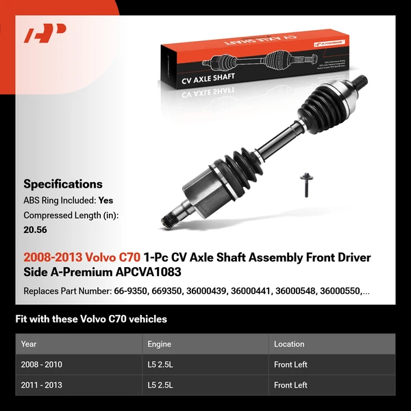 2008-2013 Volvo C70 1-Pc CV Axle Shaft Assembly Front Driver Side A-Premium APCVA1083