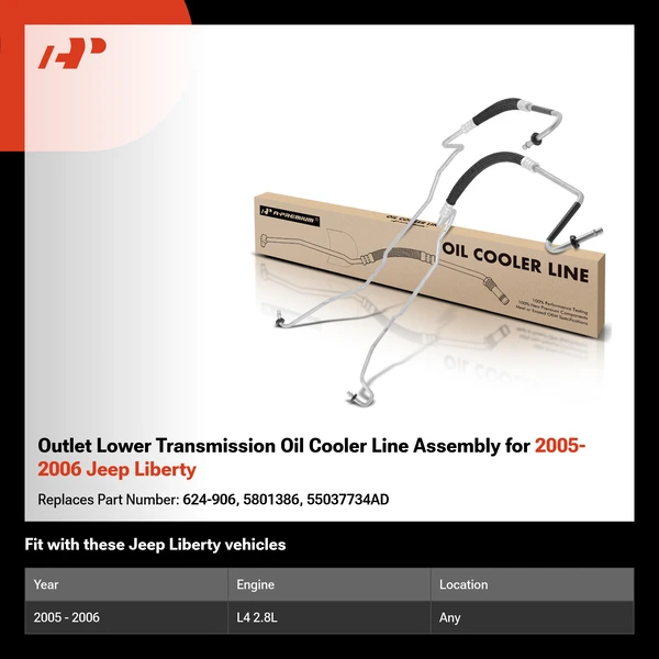 Outlet Lower Transmission Oil Cooler Line Assembly for 2005-2006 Jeep Liberty