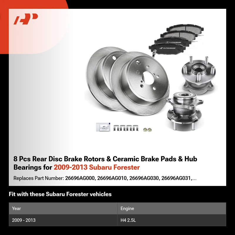 8 Pcs Rear Disc Brake Rotors & Ceramic Brake Pads & Hub Bearings for 2009-2013 Subaru Forester