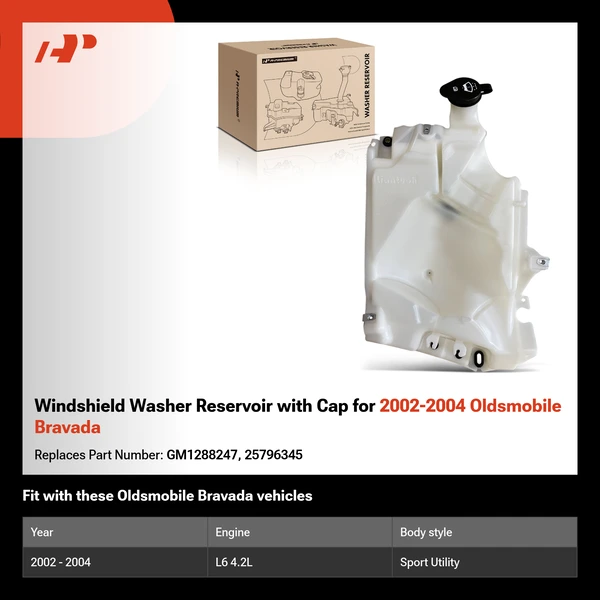 Windshield Washer Reservoir with Cap for 2002-2004 Oldsmobile Bravada
