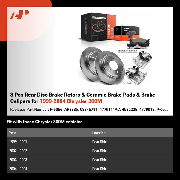 8 Pcs Rear Disc Brake Rotors & Ceramic Brake Pads & Brake Calipers for 1999-2004 Chrysler 300M