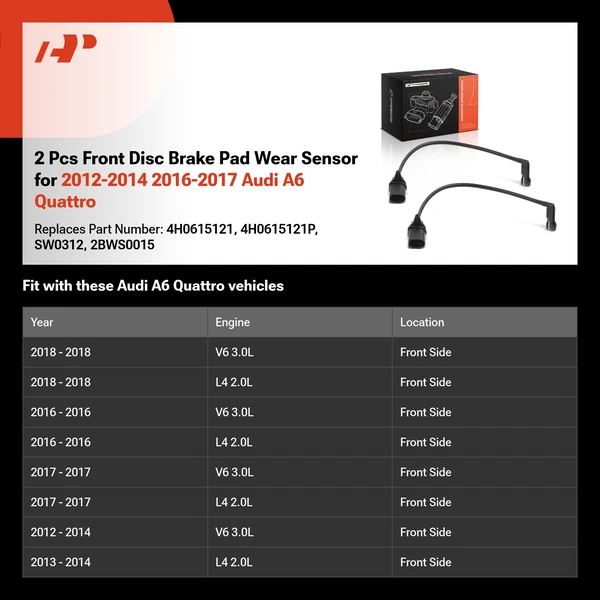 2 Pcs Front Disc Brake Pad Wear Sensor for 2012-2014 2016-2017 Audi A6 Quattro