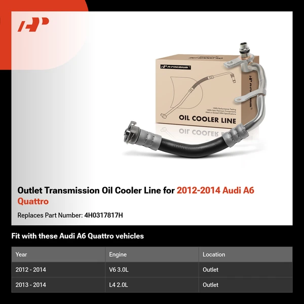 Outlet Transmission Oil Cooler Line for 2012-2014 Audi A6 Quattro