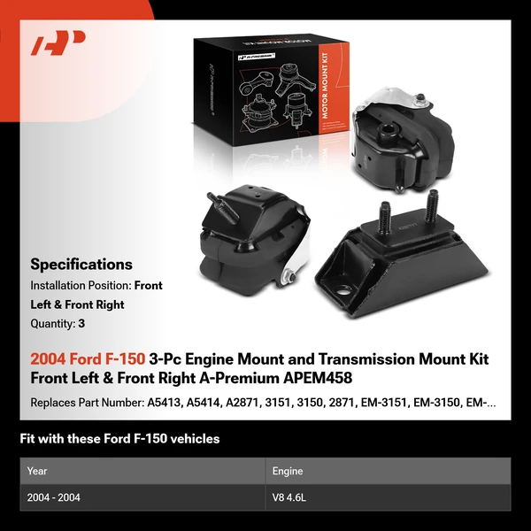 2004 Ford F-150 3-Pc Engine Mount and Transmission Mount Kit Front Left & Front Right A-Premium APEM458
