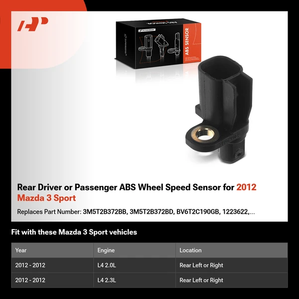 Rear Driver or Passenger ABS Wheel Speed Sensor for 2012 Mazda 3 Sport