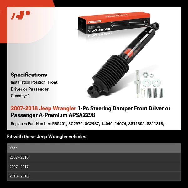 2007-2018 Jeep Wrangler 1-Pc Steering Damper Front Driver or Passenger A-Premium APSA2298