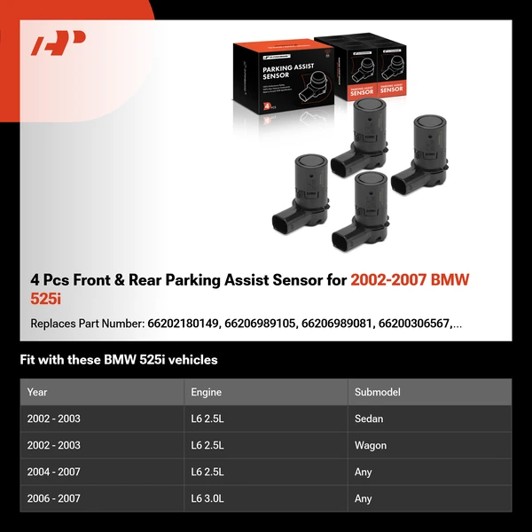 4 Pcs Front & Rear Parking Assist Sensor for 2002-2007 BMW 525i